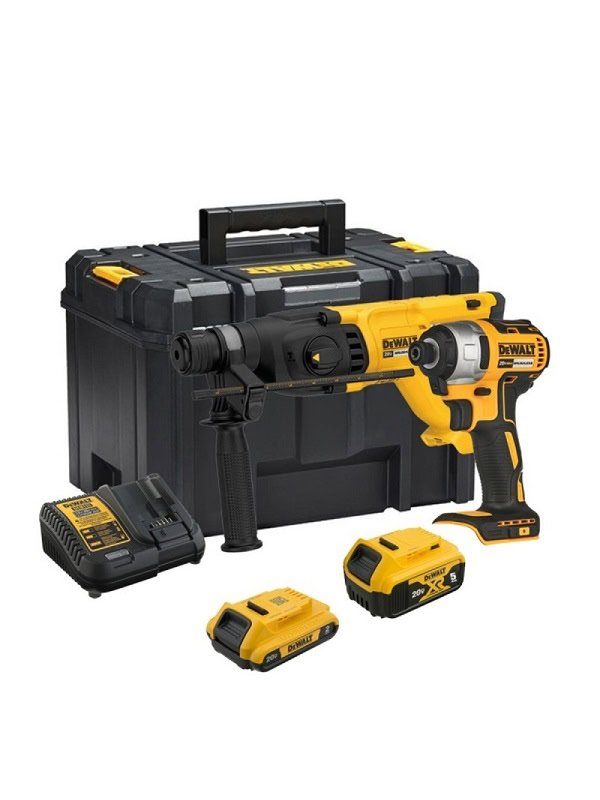 Kit Dewalt DCK260D1P1T-B2: Rotomartillo SDS-Plus + Atornillador de Impacto 1/4" 20V MAX XR (con 2 baterías, cargador y caja TSTAK)