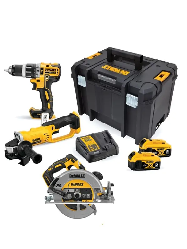 Kit-Taladro-Percutor+Esmeril+Sierra-Circular-DeWalt-20V+2-Baterías-DCK209P2T-K14 Kit Taladro Percutor 1/2" + Esmeril 4-1/2" + Sierra Circular 7-1/4" DeWalt 20V + 2 Baterías DCK209P2T-K14