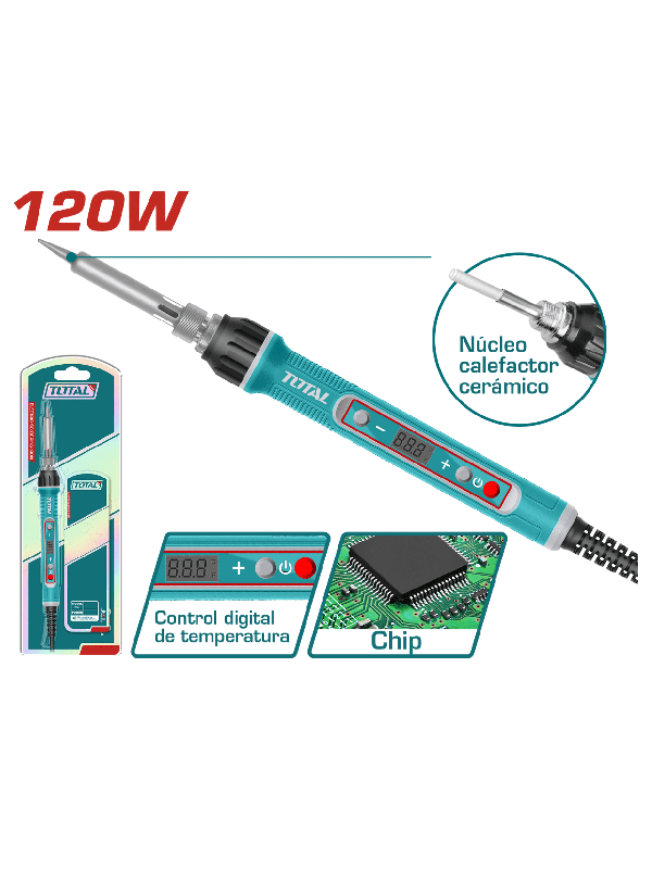Cautín Eléctrico Total 120W Calentamiento Rápido 1-2min Núcleo Cerámico Control de Temperatura TET01610