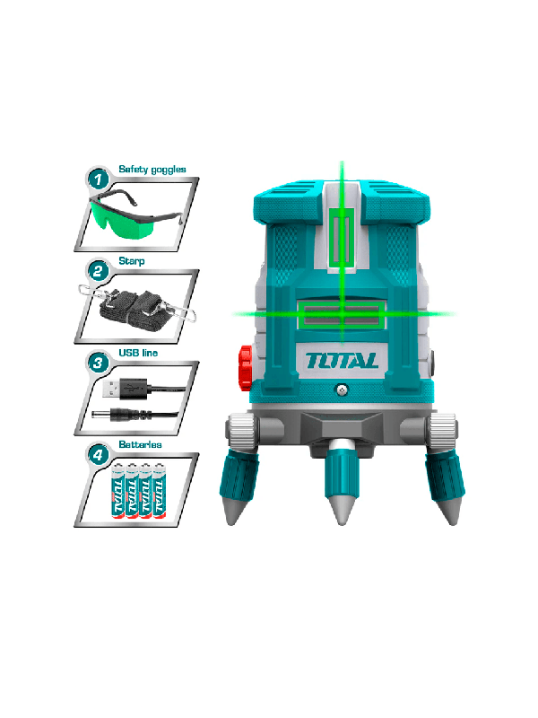 Nivel Láser Autonivelante Total 0-30m 5 Líneas Verde Precisión 1mm Uso Industrial TLL305205
