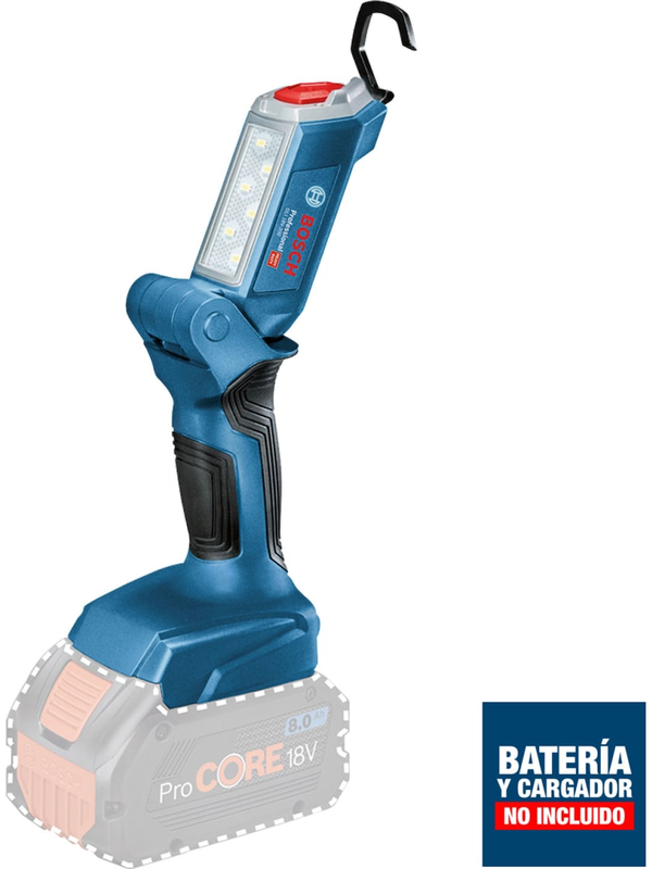 Linterna LED Bosch 18V 300Lm 6 LEDs GLI 18V-300 Ajustable Gancho Baretool 0601.4A1.100