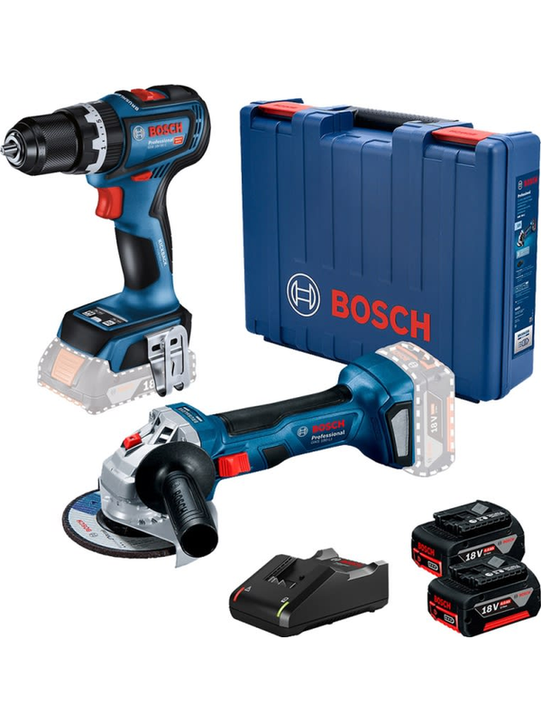 Combo Bosch Esmeril 5" + Taladro Percutor 1/2" 18V Brushless + 2 Bat Cargador GWS 180 0615.A00.260
