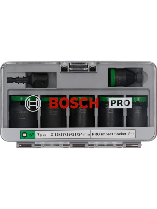 Juego Dados Impacto Bosch Largo 7 Piezas 13-24mm con Adaptador Alta Resistencia 2608.003.032
