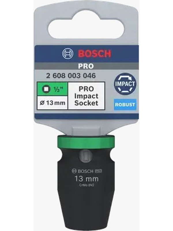 Dado de Impacto Bosch 1/2" 13mm Hexagonal Corto Cr-Mo Alta Resistencia 2608.003.046
