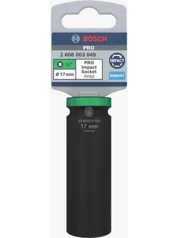 Dado de Impacto Bosch 1/2" 17mm Hexagonal Largo Alta Resistencia Profesional 2608.003.049