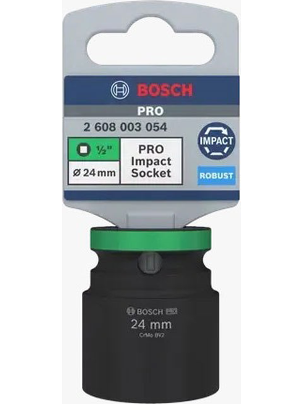 Dado Impacto Bosch 1/2" 24mm Corto Hexagonal Acero Alta Resistencia Uso Industrial 2608.003.054