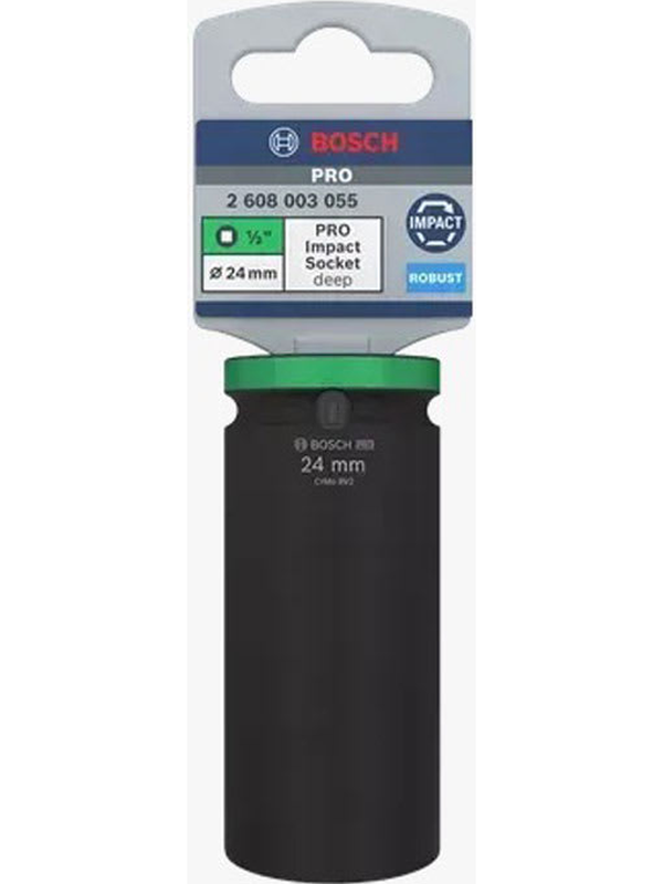 Dado Impacto Bosch 1/2" 24mm Largo Hexagonal Alta Resistencia Uso Industrial Profesional 2608.003.055