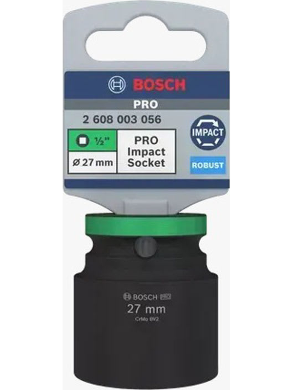 Dado Impacto Bosch 1/2" 27mm Corto Hexagonal Alta Resistencia Uso Industrial 2608.003.056