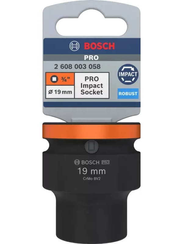 Dado Impacto Bosch 3/4" 19mm Corto Hexagonal Alta Resistencia Uso Industrial 2608.003.058