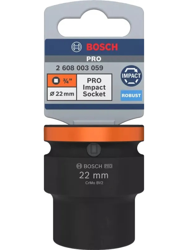 Dado Impacto Bosch 3/4" 22mm Corto Hexagonal Alta Resistencia Uso Industrial 2608.003.059