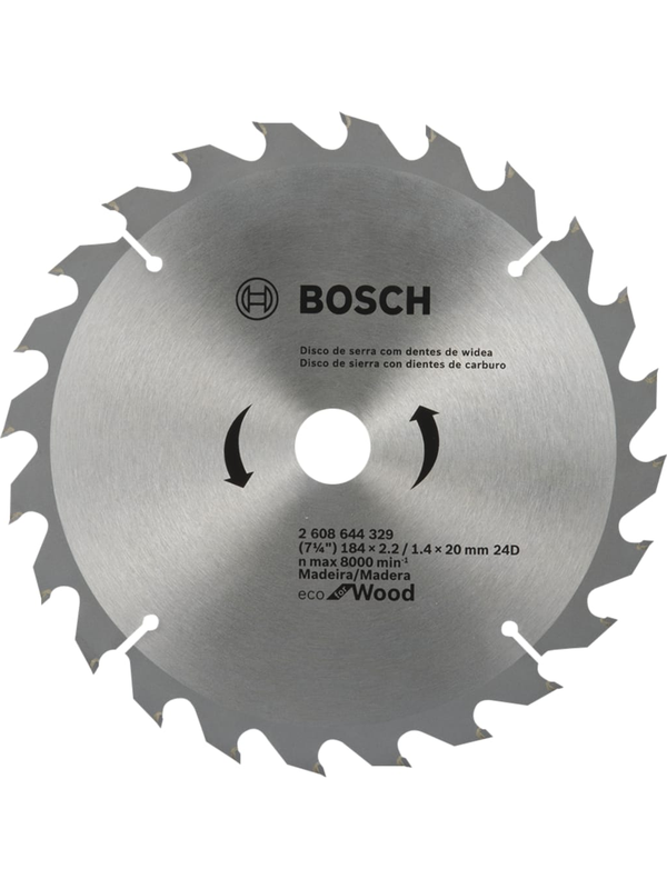 Disco de Sierra ECO Bosch 7 1/4 24D Corte Rápido Madera Modelo 2608.644.329 SKU 2608.644.329