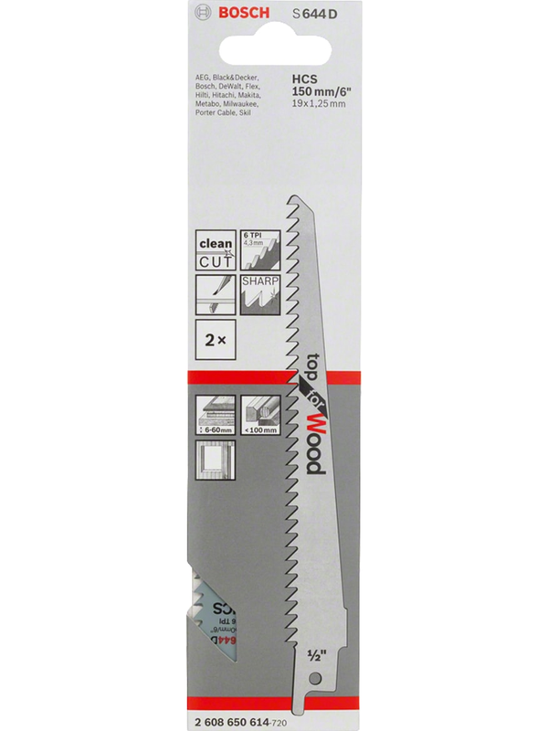 Hoja Sierra Sable Bosch S 644 D 6" Corte Madera Pack 2 Unidades 2608.650.614