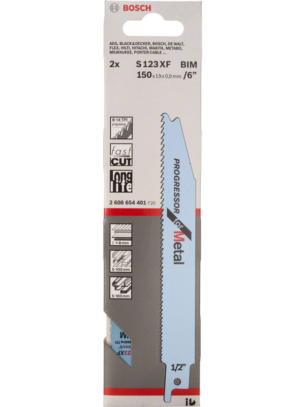 Hoja Sierra Sable Bosch S 123 XF Progressor 6" Corte Metal Pack 2 Unidades 2608.654.401
