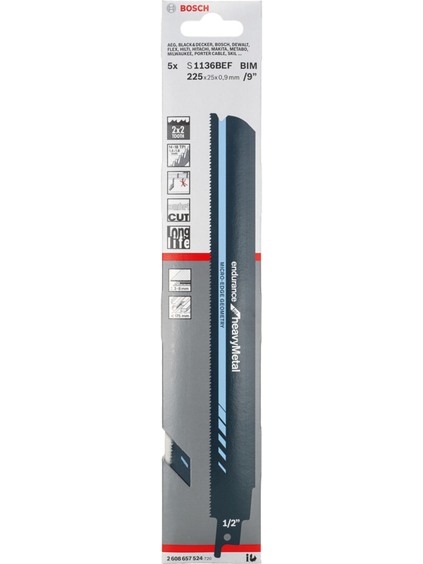 Hoja Sierra Sable Bosch S 1136 BEF Endurance 9" Corte Metal Pack 5 Unidades 2608.657.524