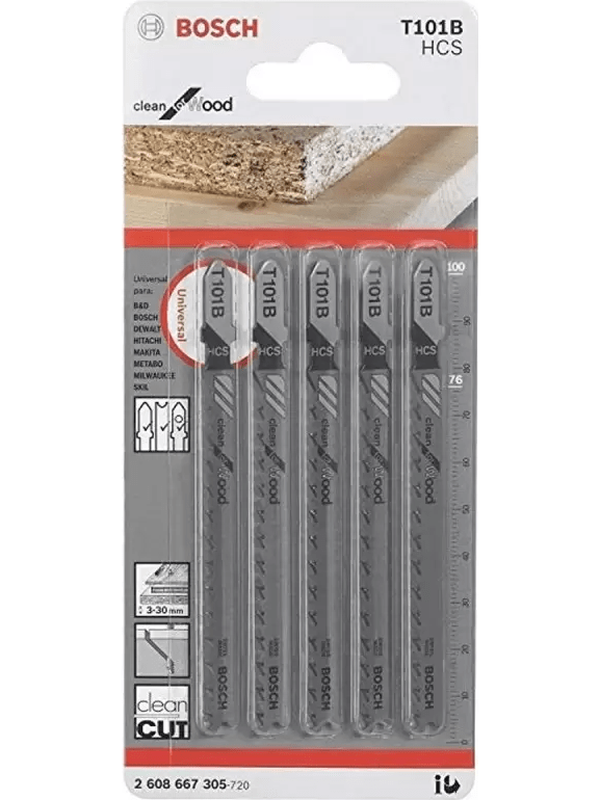 Hoja de Calar Bosch T101B HCS Corte Recto Fino Limpio Madera 5 Und Alta Precisión 2608.667.305