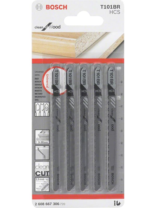 Hoja Caladora Bosch T101BR Madera HCS Corte Recto Fino Limpio Pack 5 Unidades 2608.667.306