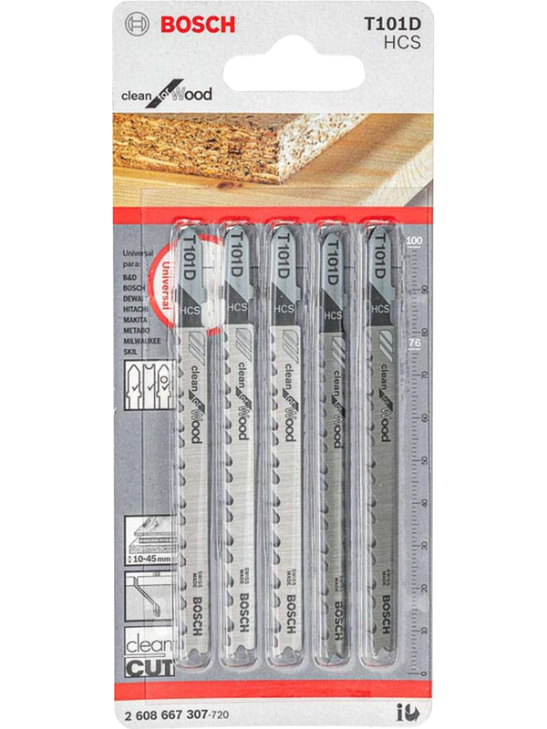 Hoja Caladora Bosch T101D Madera HCS Corte Recto Fino Pack 5 Unidades 2608.667.307