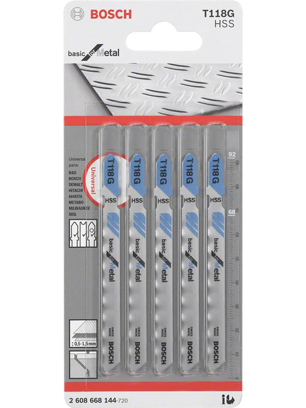 Hoja de Calar Bosch T118G HSS Corte Recto Fino Metal 5 Und Alta Precisión 2608.668.144