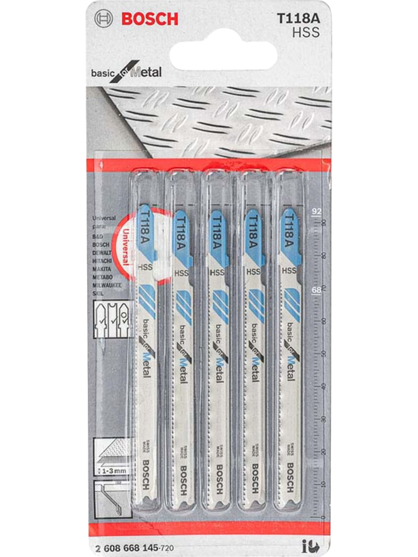 Hoja Caladora Bosch T118A Metal HSS Corte Recto Fino Pack 5 Unidades 2608.668.145