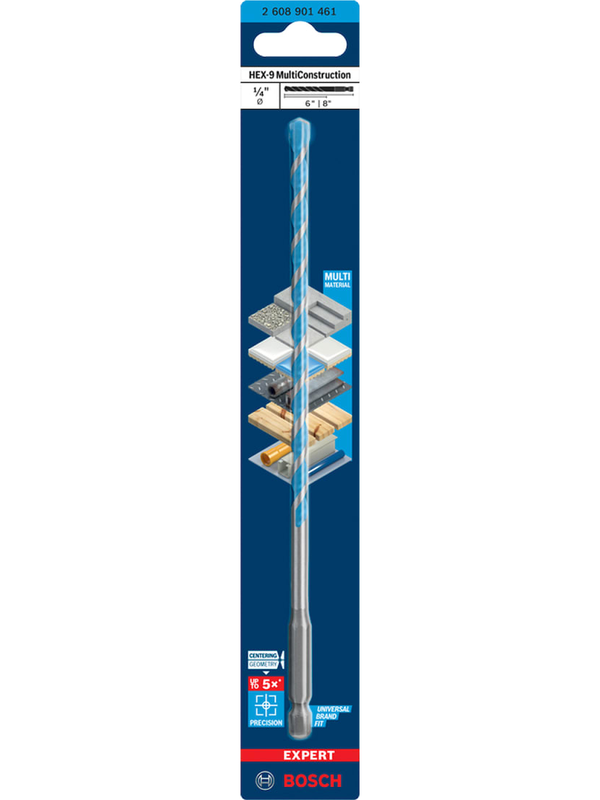 Broca Multiconstrucción HEX Bosch 8 mm 1/4 EXPERT MultiMaterial Alta Precisión Modelo 2608.901.461 SKU 2608.901.461